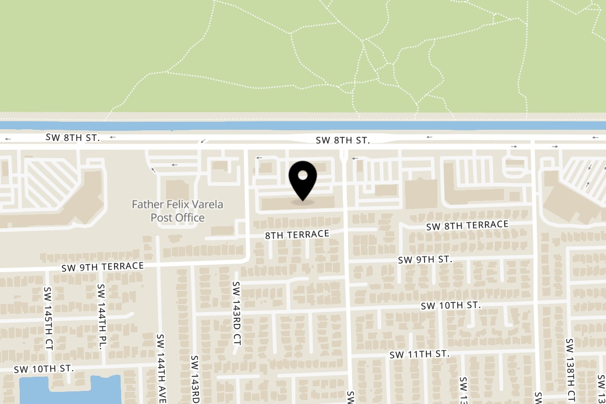 Map showing the location of Bonsai Thai & Sushi on 14240 SW 8th St in Miami